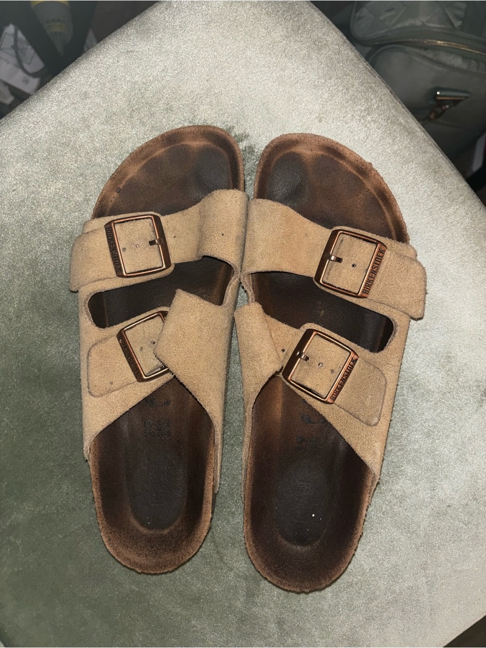 Birkenstock Suede Double-Buckle Sandals in Tan